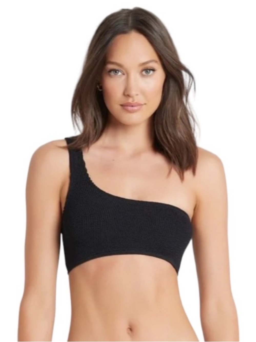 BOND-EYE Swim Top Samira One Shoulder Stretch and seersucker bikini bottom